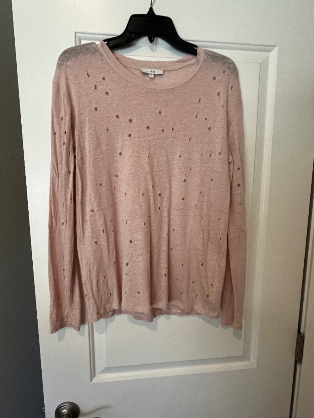 IRO Marvina Dusty Rose Distressed Linen Long Sleeve T-Shirt Sz S Quiet Luxury